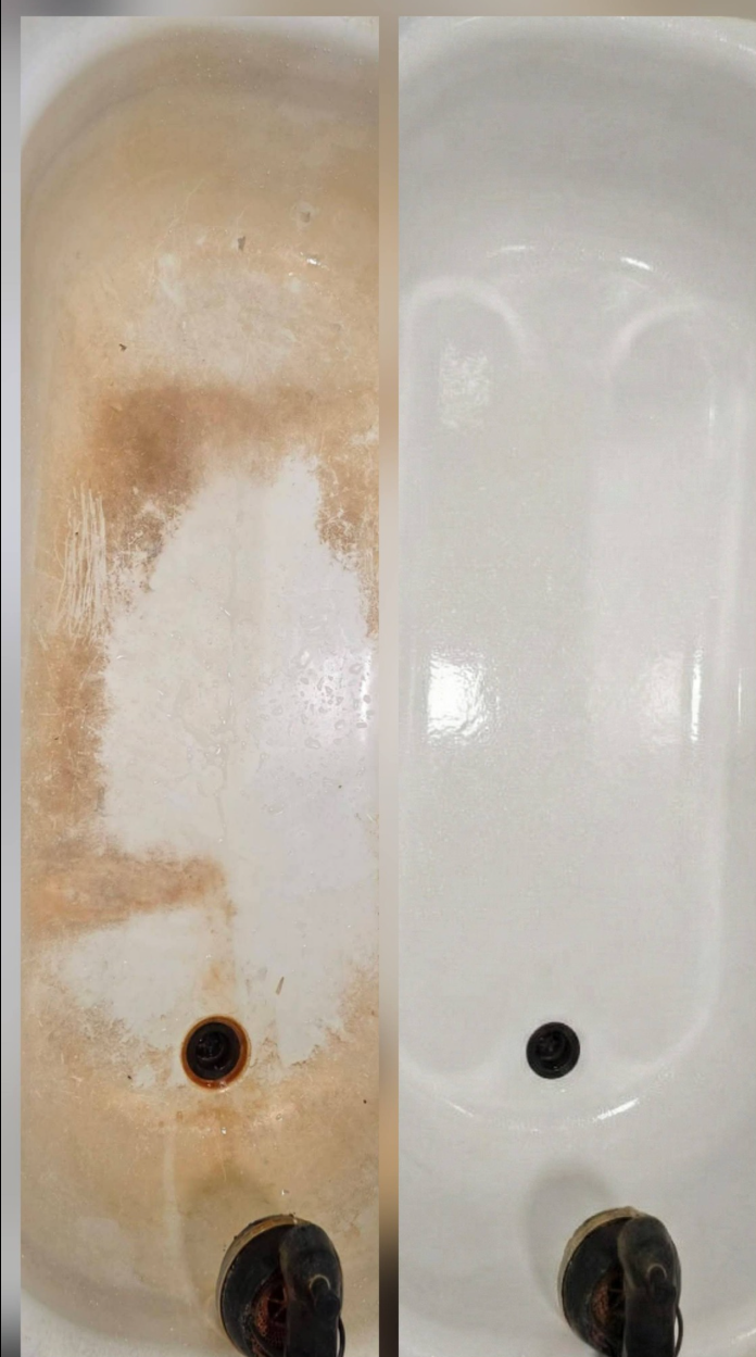 Bathtub before and after deep cleaning
